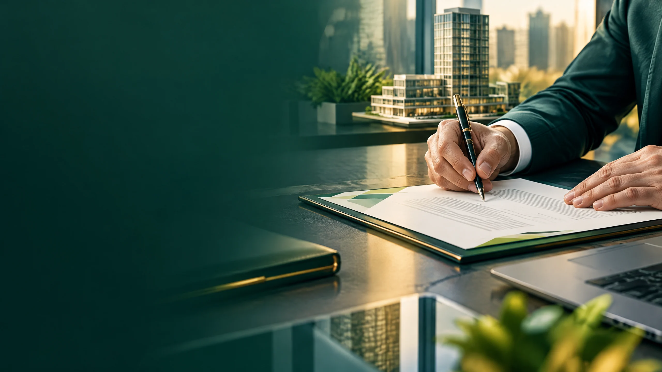Reunião de negócios com assinatura de documentos e contratos empresariais