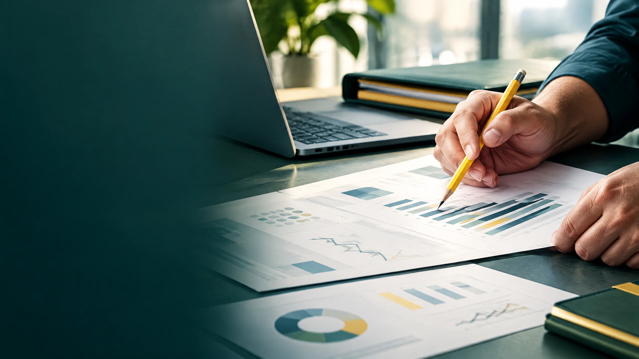 Profissional conferindo informações fiscais em uma mesa de trabalho